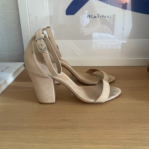 Schutz Jenny Lee Nude Suede Block Heel Sandal, Size 8 - Picture 1 of 5